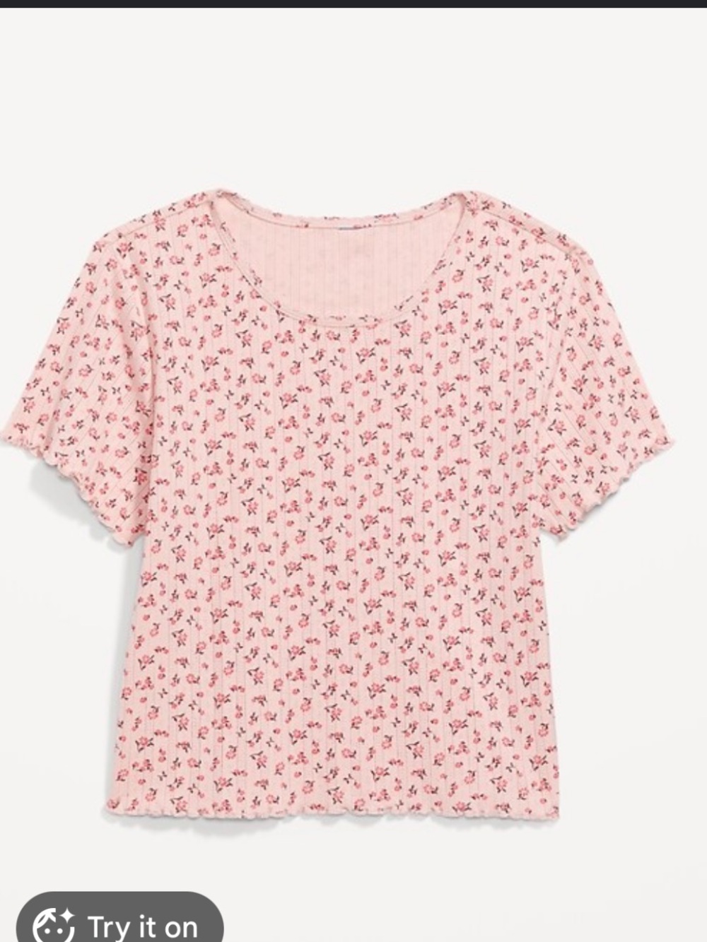 Old Navy Pink Floral Pointelle Knit Tee with Lettuce Hem